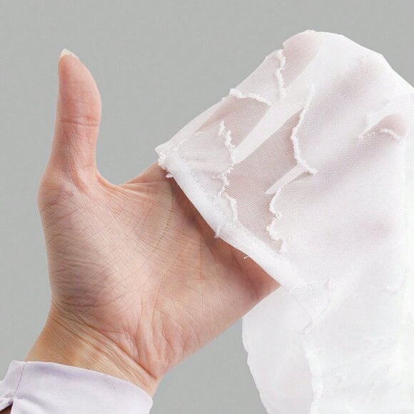 White Casual Women's Jacquard Button Front Solid Long Sleeve Shirt - Picture 6 of 6